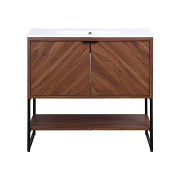 Juhl Chevron-Front Modern Minimalist 2-Shelf Bath Vanity Cabinet Only (Sink Basin Not Included)